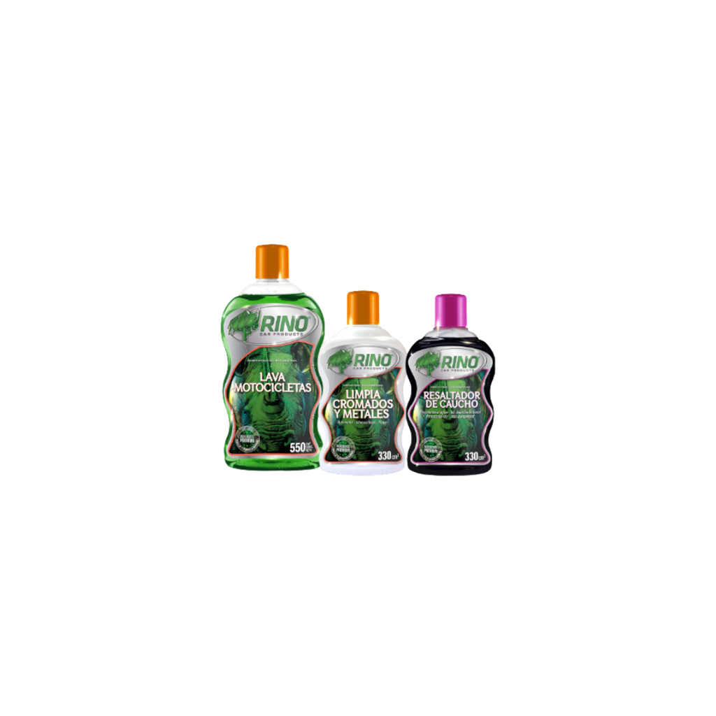 Kit Moto 1: shampoo moto. limp cromados. resalt caucho-550+330+330